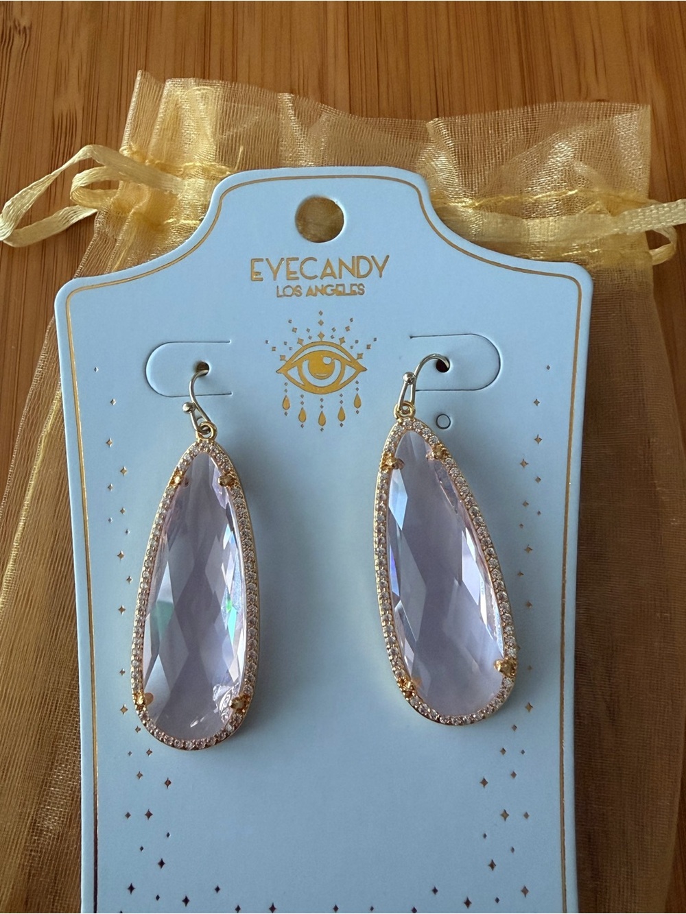 Eye Candy Lilac Crystal Drop Earrings with Gold Trim